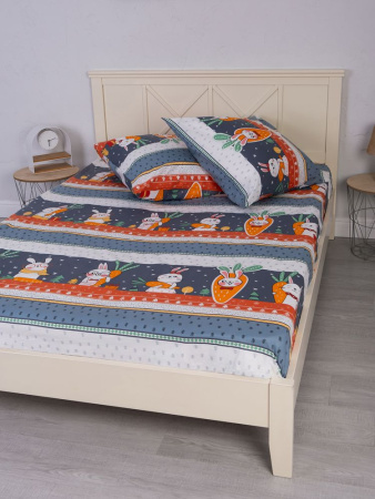 Комплект постельного белья 1,5-спальный, перкаль, детская расцветка (Морковный зайка)